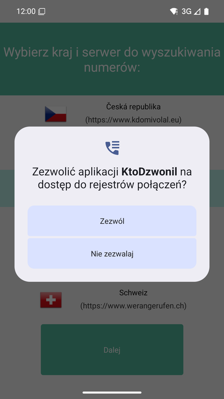 Prośba o dostęp do listy połączeń