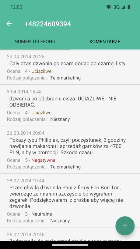 Komentarze do numeru telefonu