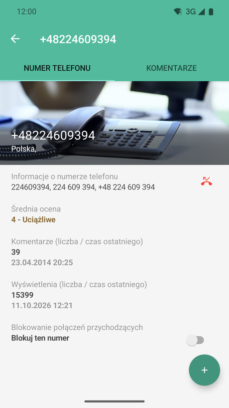Szczegóły numeru telefonu