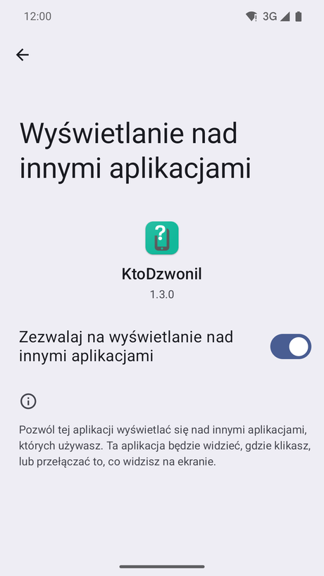 Uprawnienie do wyświetlania nad innymi aplikacjami