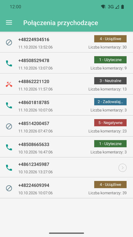 Połączenia przychodzące