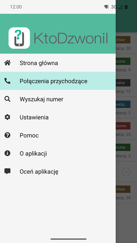 Menu aplikacji