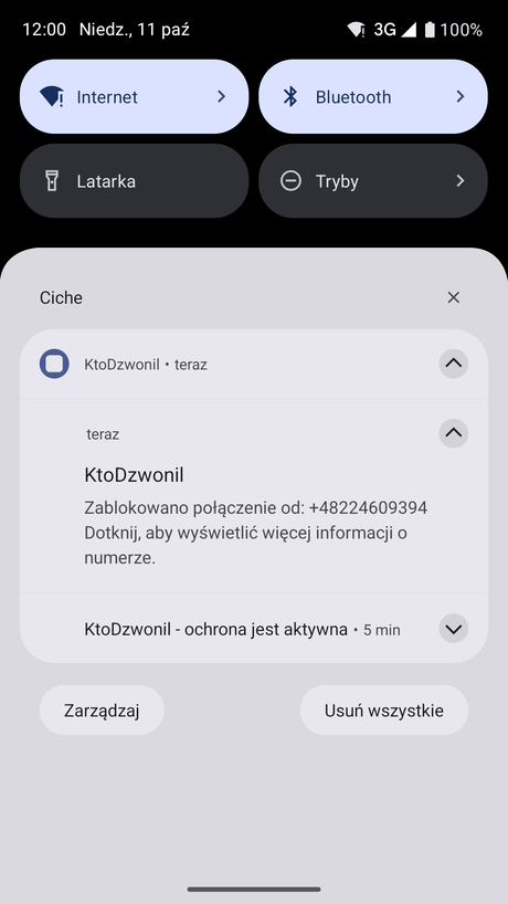 Powiadomienie o zablokowaniu numeru telefonu