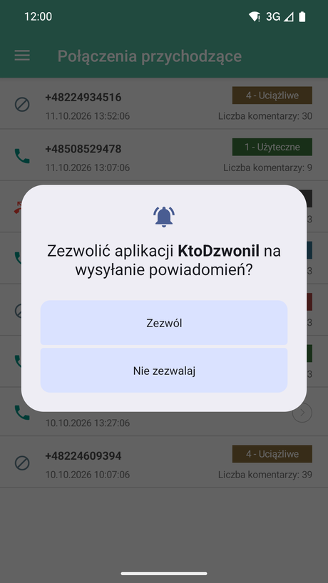Prośba o wyświetlanie powiadomień