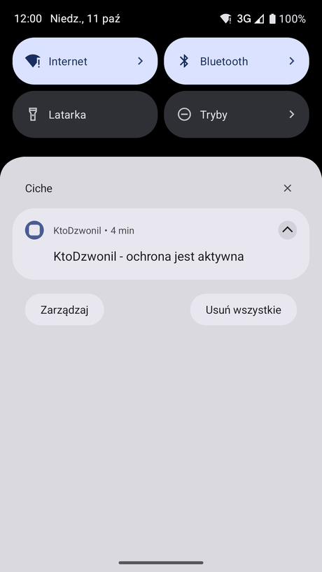 Powiadomienie o aktywnej ochronie