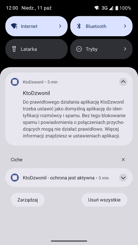 Powiadomienie o brakującym uprawnieniu