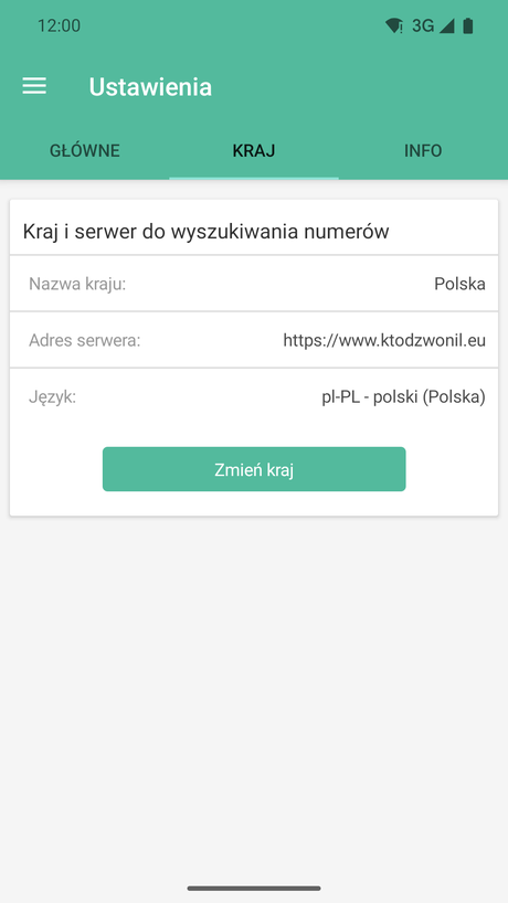 Ustawienie kraju i serwera do wyszukiwania numerów